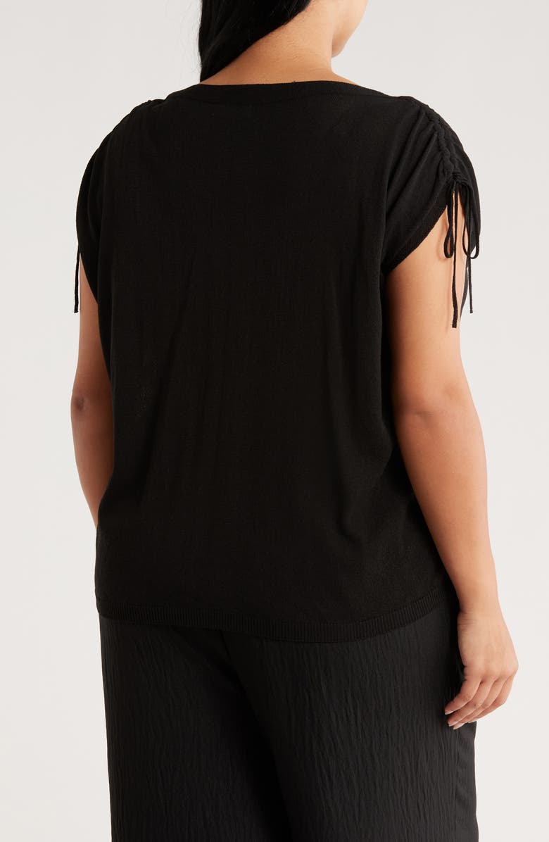 MAX STUDIO Ruched Shoulder Cap Sleeve Sweater, Alternate, color, Black