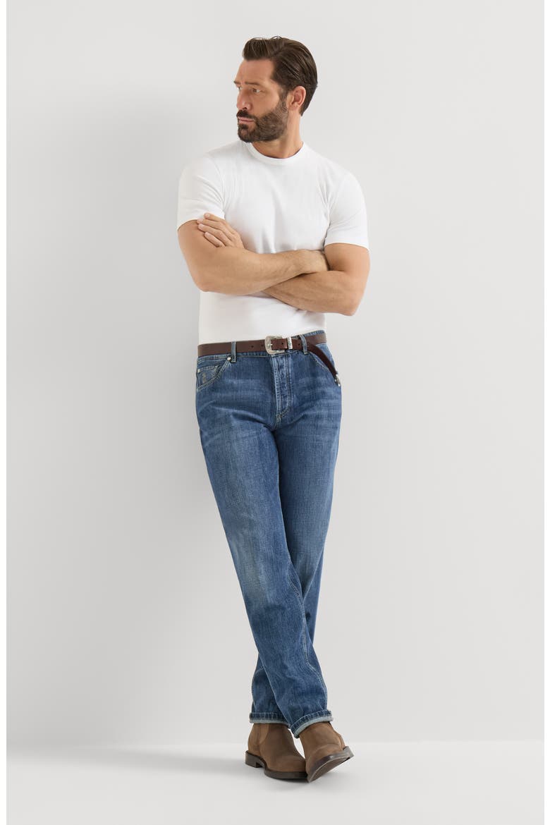 Lightweight denim traditional fit five-pocket trousers, Alternate, color, Medium Denim