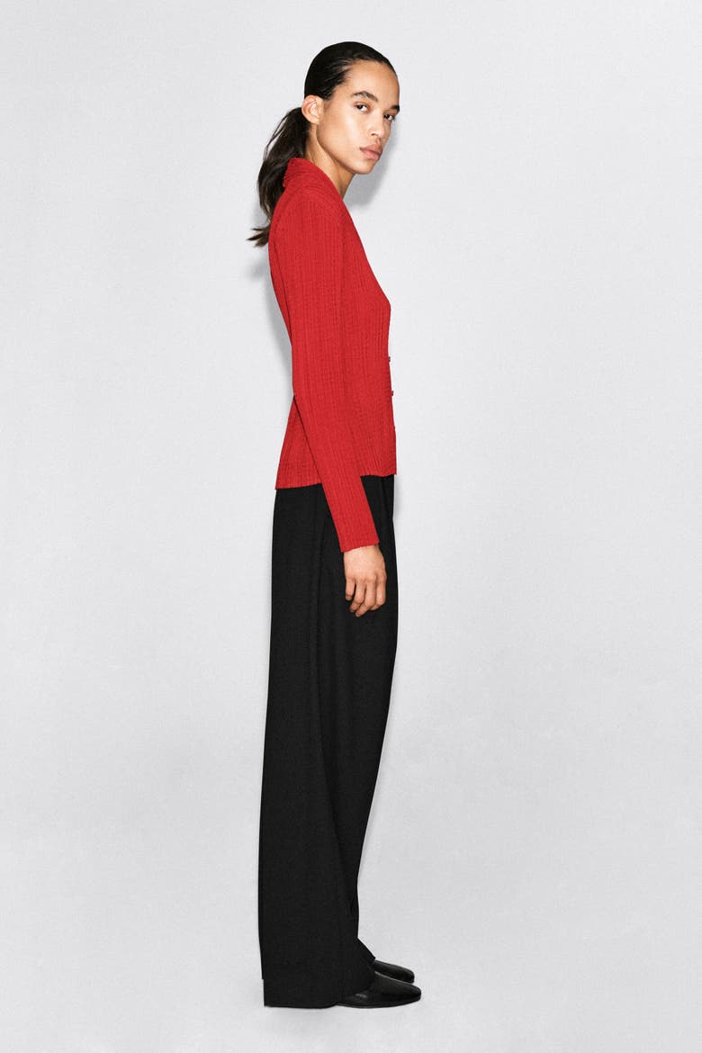 Pleated Jacquard Cardigan, Alternate, color, RED