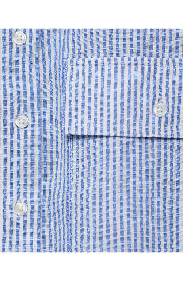 MANGO Stripe Pocket Crop High-Low Cotton & Linen Shirt, Alternate, color, Blue