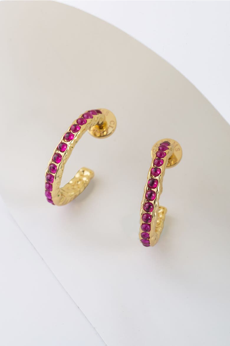 Serena Molten Gemstone Hoop Earrings, Alternate, color, Gold/Pink