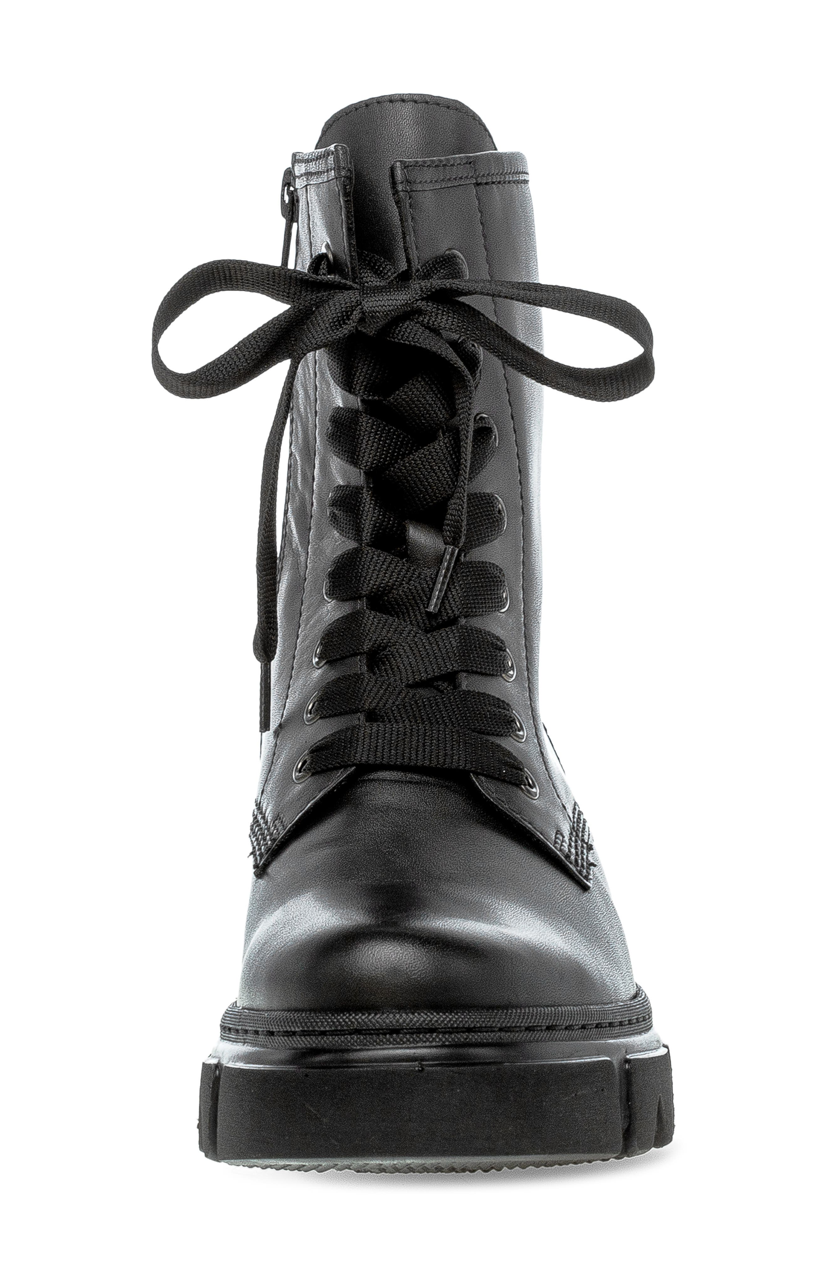 Gabor Leather Combat Boot, Alternate, color, Black
