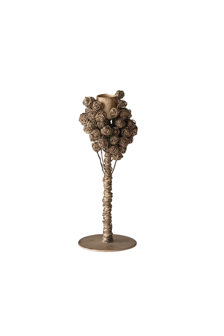 Metal Taper Holder with Wire Clusters, Brass Finish, Main, color, Multicolor