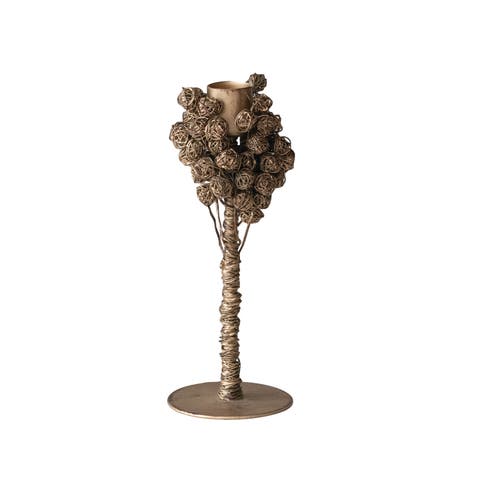 Metal Taper Holder with Wire Clusters, Brass Finish
