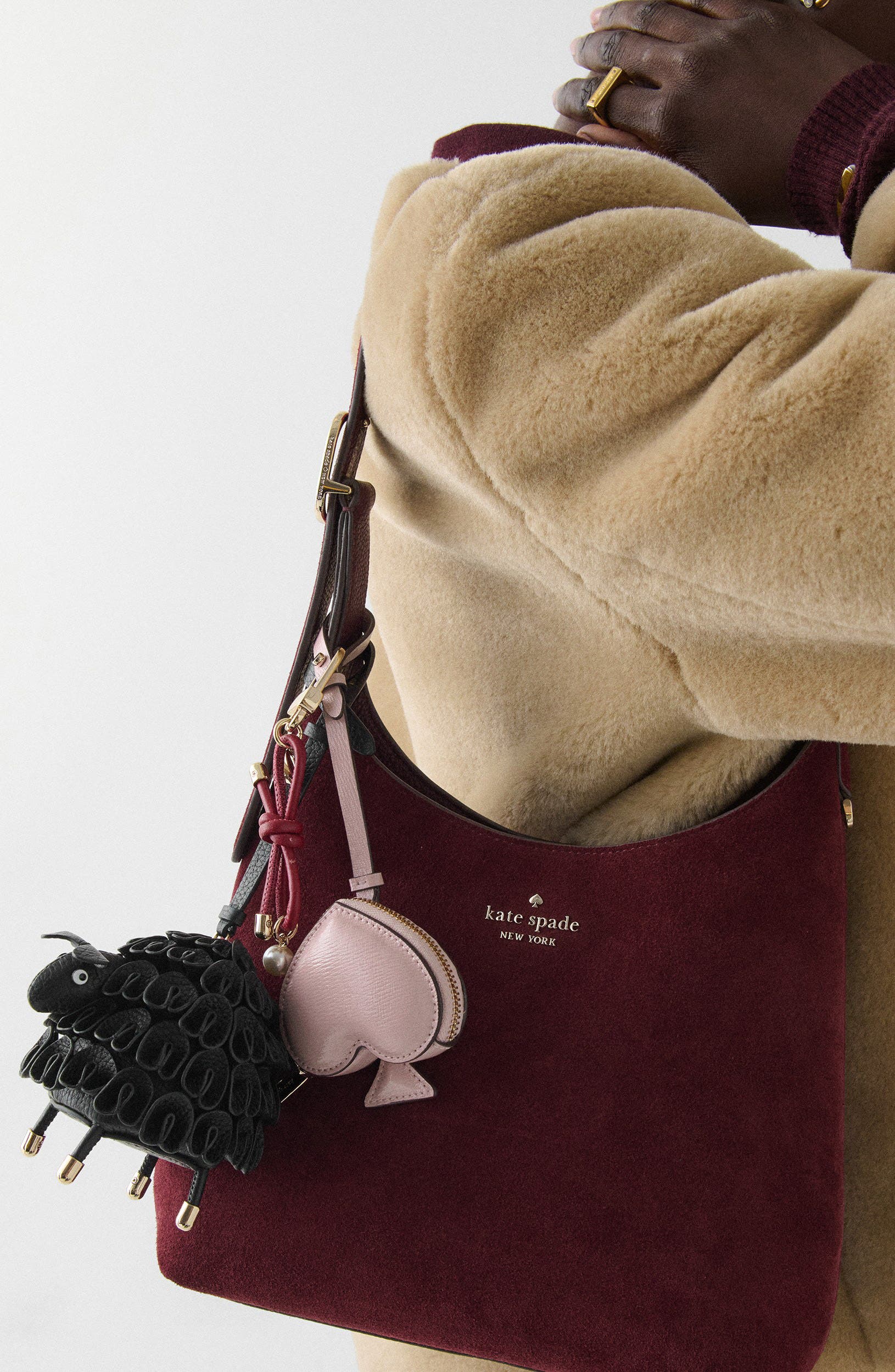 Kate Spade New York sheep bag charm, Alternate, color, Black