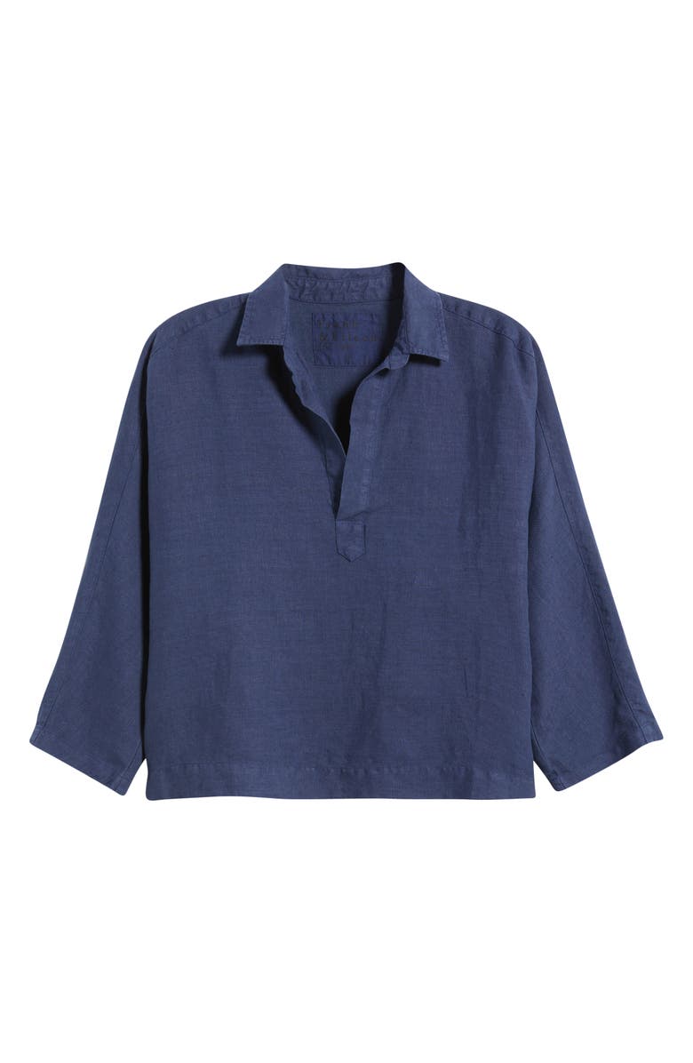 Frank & Eileen Gabi Crop Linen Popover Shirt, Alternate, color, Navy