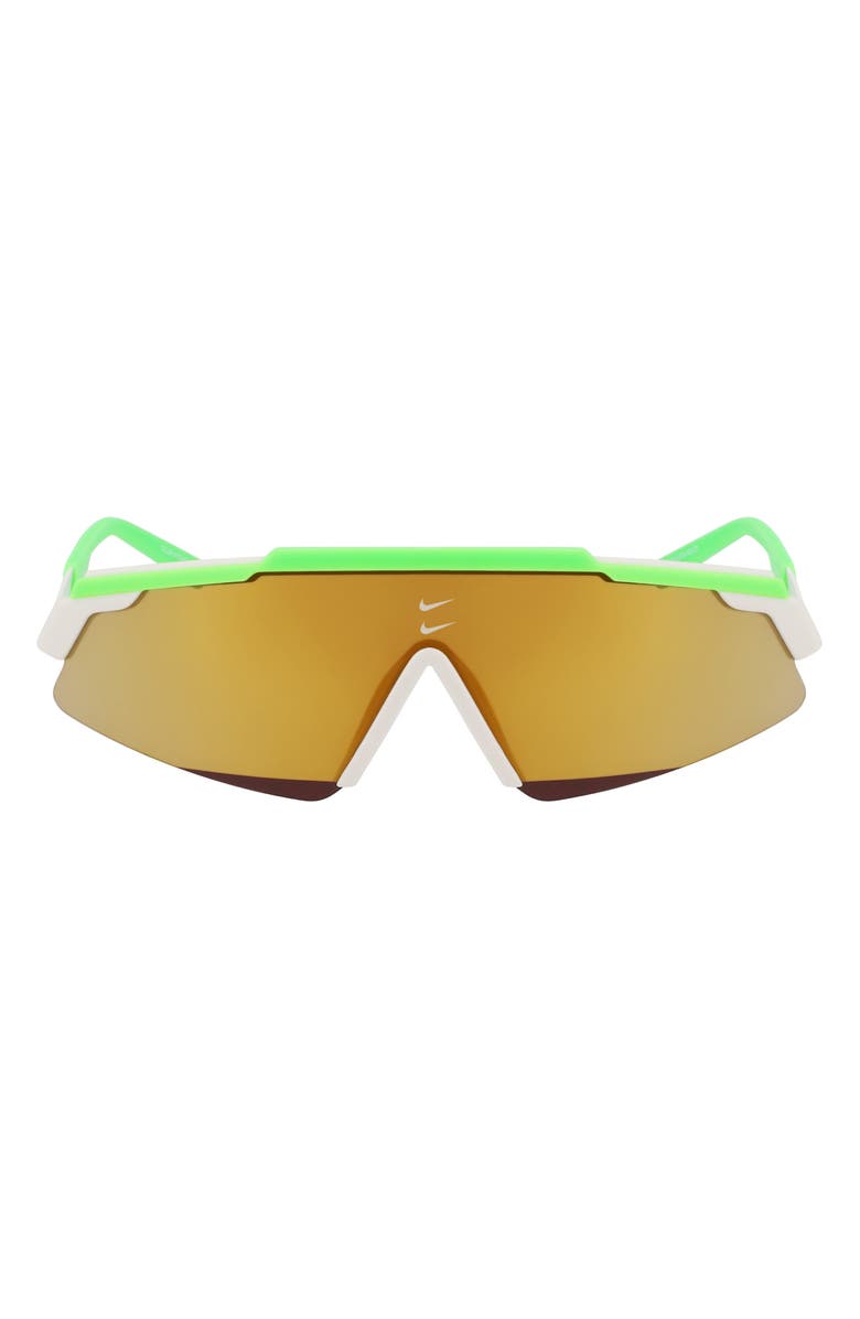 Nike Marquee M 66mm Oversize Shield Sunglasses, Main, color, Green Strike/ Bronze Mirror