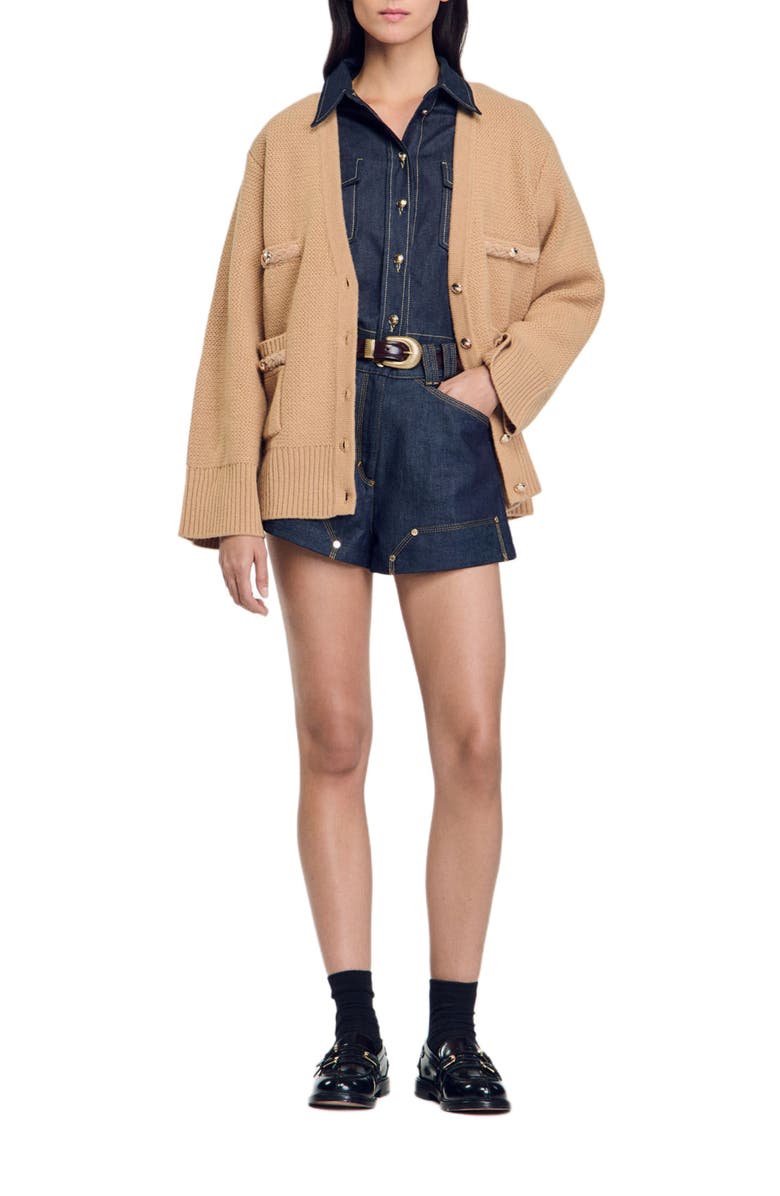 SANDRO Long wool cardigan, Alternate, color,