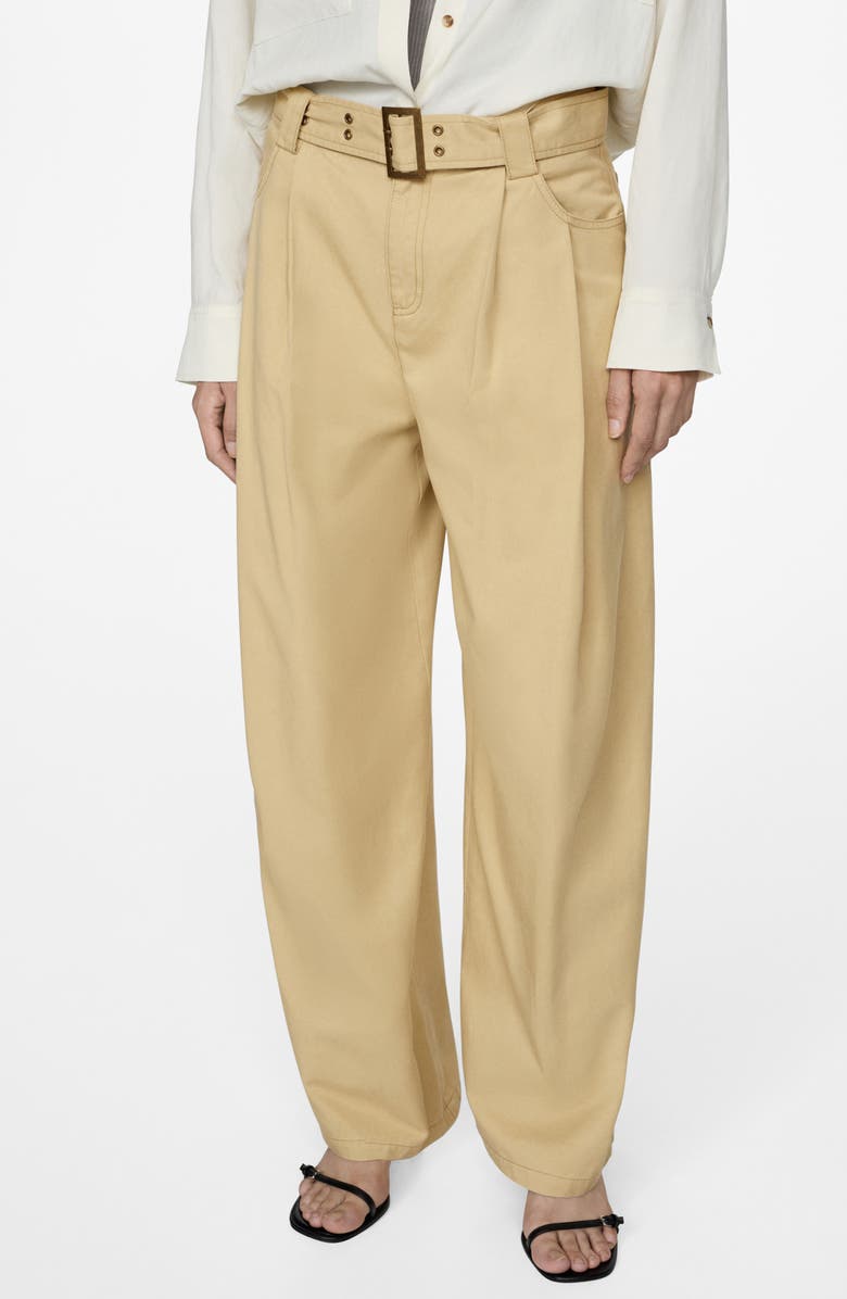 MANGO Scorpio Belted Pleated Wide Leg Pants, Main, color, 