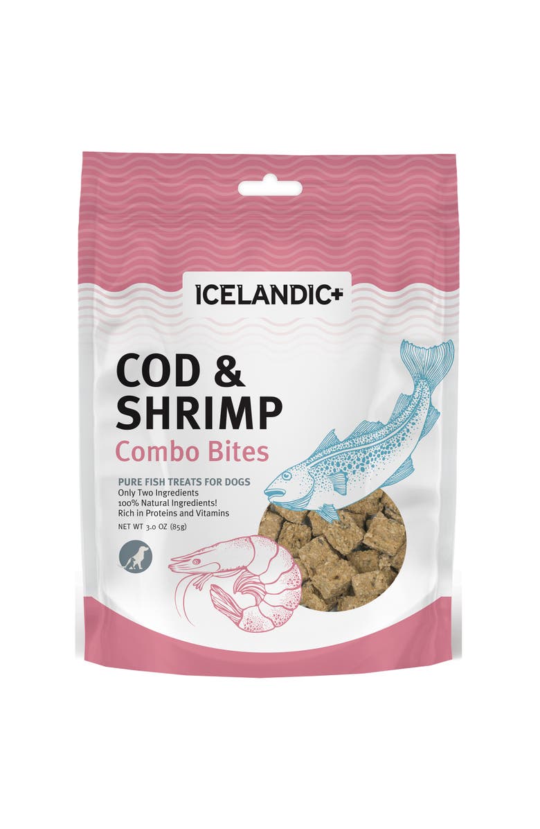 ICELANDIC+ Cod
Shrimp Combo Bites Dog Treat 3.0oz Bag, Main, color,