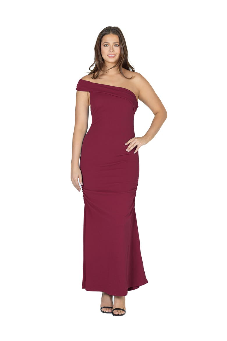 Formal One Shoulder Rouched Mermaid Maxi Dress, Main, color, Brick