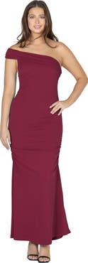 24seven Comfort Apparel Formal One Shoulder Rouched Mermaid Maxi Dress