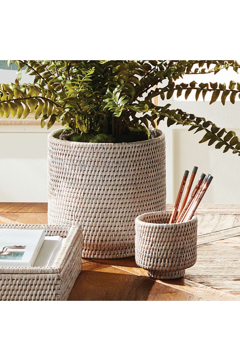 BURMA RATTAN CACHEPOTS SMALL Set of 2, Alternate, color, White