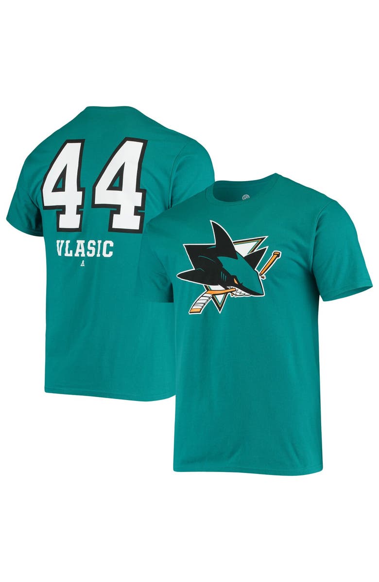 FANATICS Men's Fanatics Branded Marc-Edouard Vlasic Teal San Jose Sharks Player Name and Number T-Shirt, Main, color, 