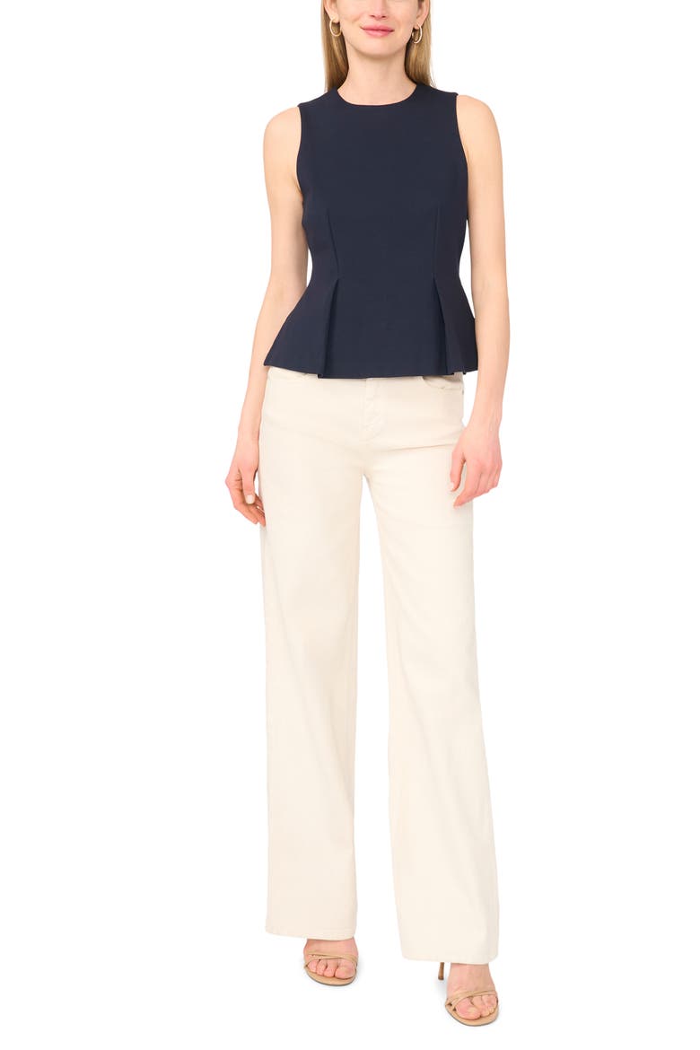 Pleated Ponte Peplum Top, Alternate, color, BARITONE BLUE