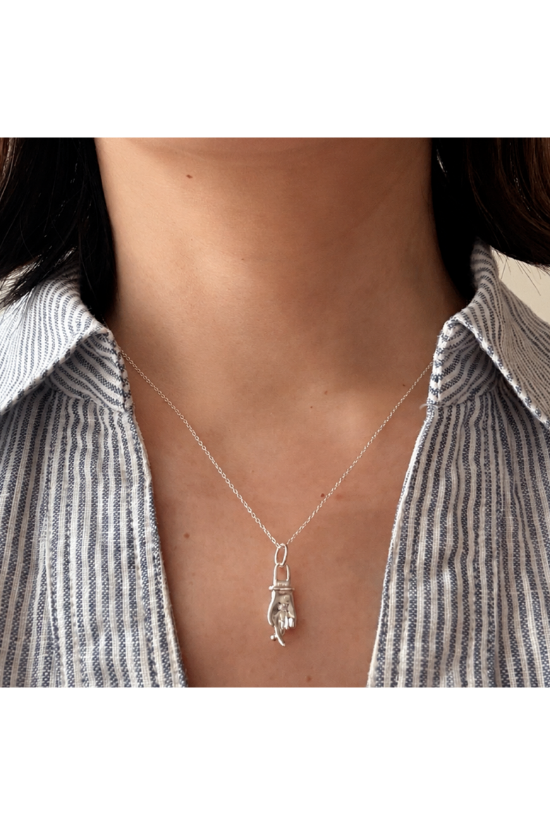 Sterling Cross My Fingers Diamond Necklace, Alternate, color, Silver