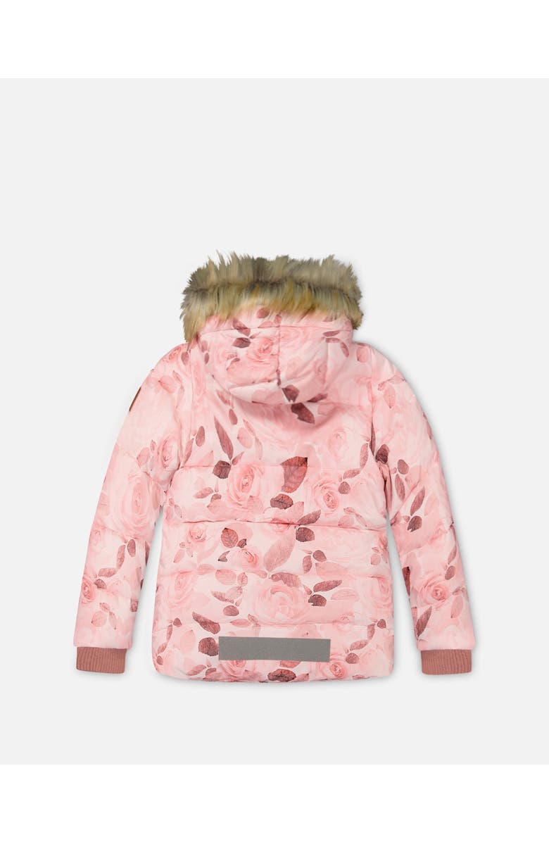 Deux par Deux Girl's Puffy Jacket Printed Rose Petals, Alternate, color, 