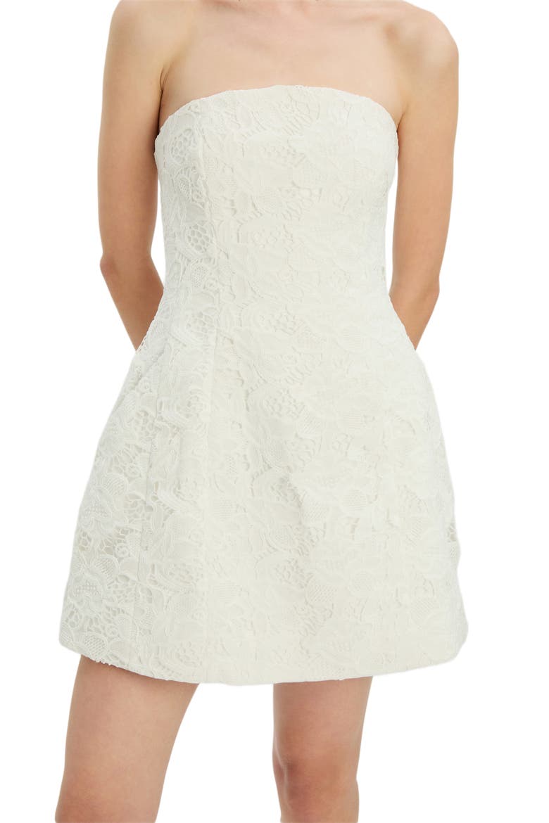 Karoline Strapless Lace Minidress, Alternate, color, ORCHID WHITE