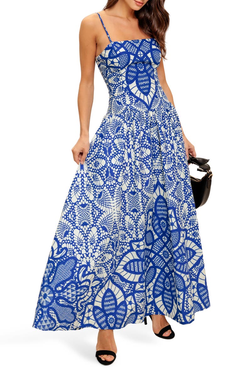 FLYING TOMATO Print Cotton Maxi Sundress, Alternate, color, Ivory Blue