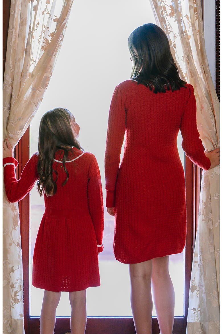 Organic Mock Neck Cable Sweater Dress, Alternate, color, Red Cable