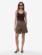 Koton Pleated Linen Bermuda Shorts with Half Belted