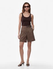 Koton Pleated Linen Bermuda Shorts with Half Belted