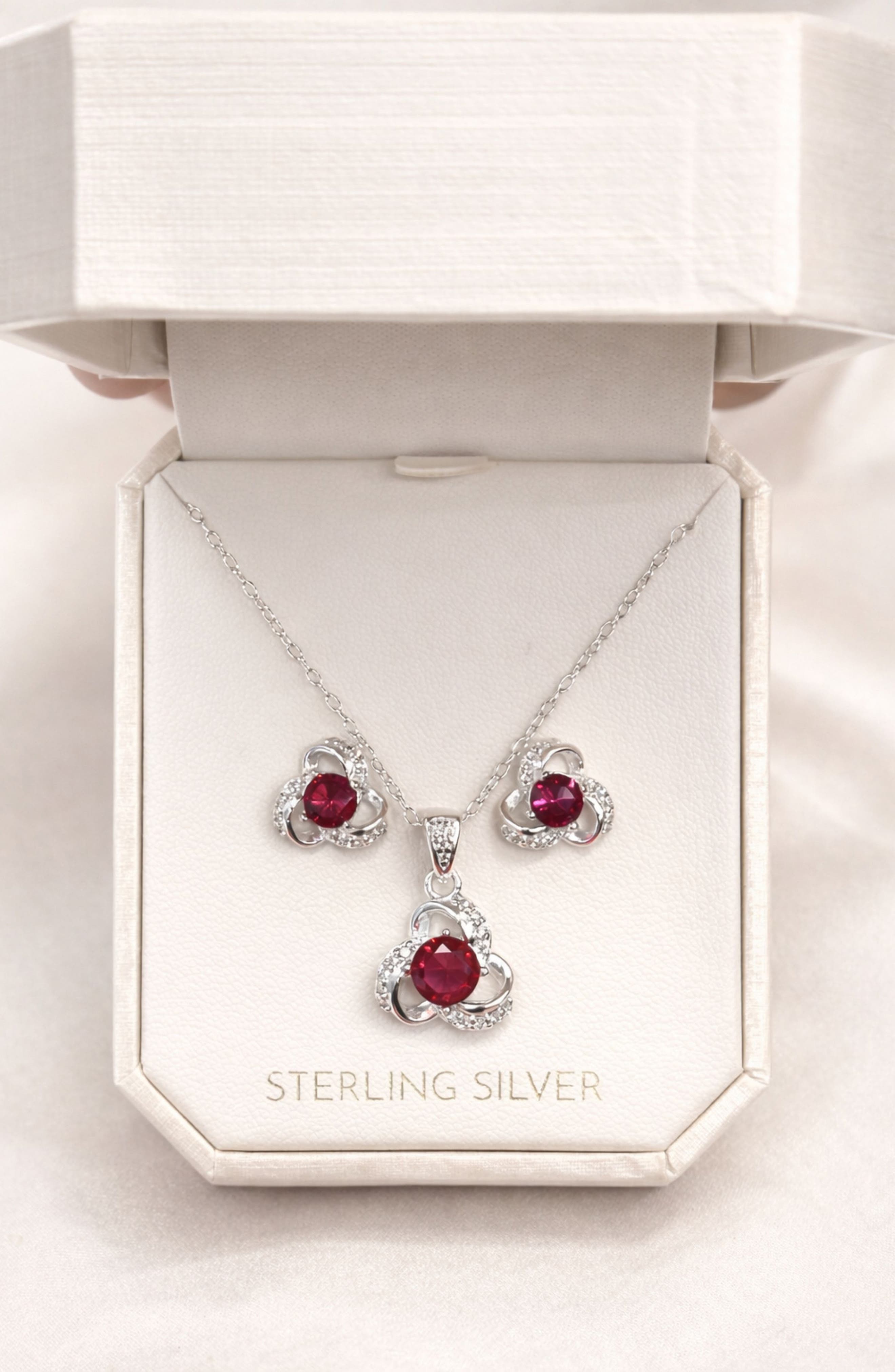 BEST SILVER Cubic Zirconia Stud Earring & Pendant Necklace Set