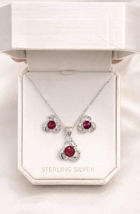 BEST SILVER Cubic Zirconia Stud Earring & Pendant Necklace Set