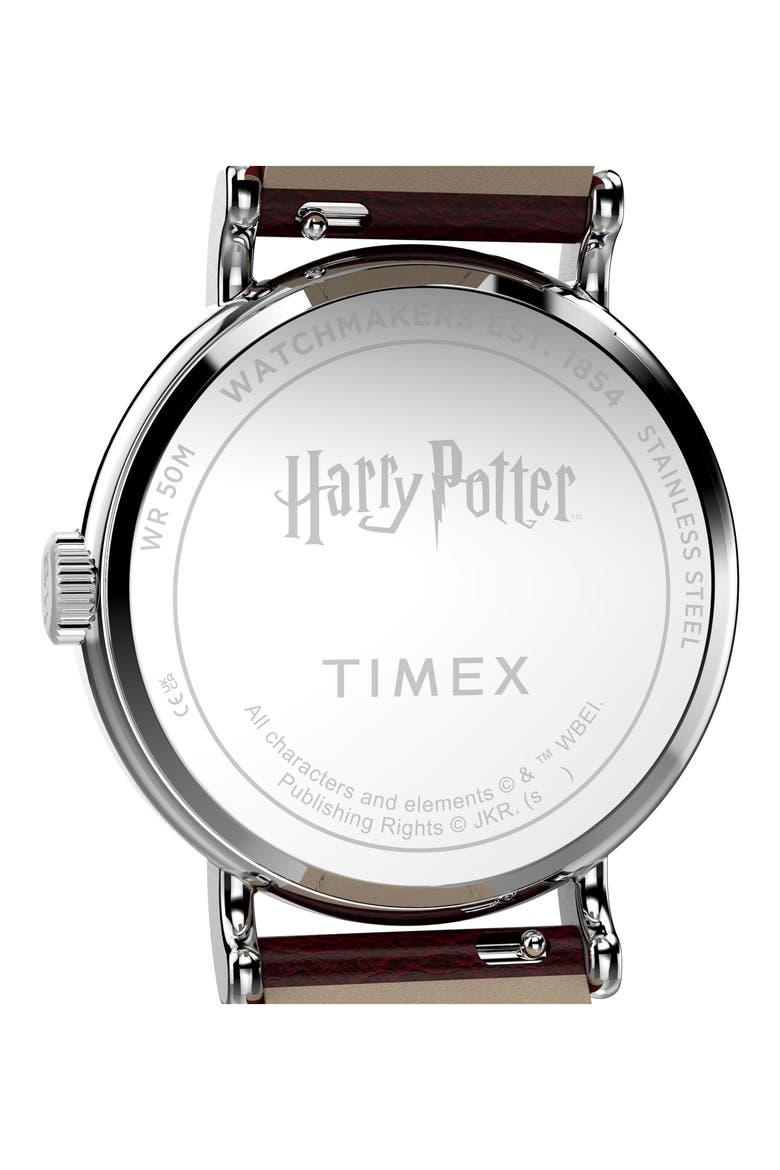 Harry Potter x Timex Weekender Platform 9 3/4 37mm Leather Strap Watch, Alternate, color, WHITE/ SILVER-TONE