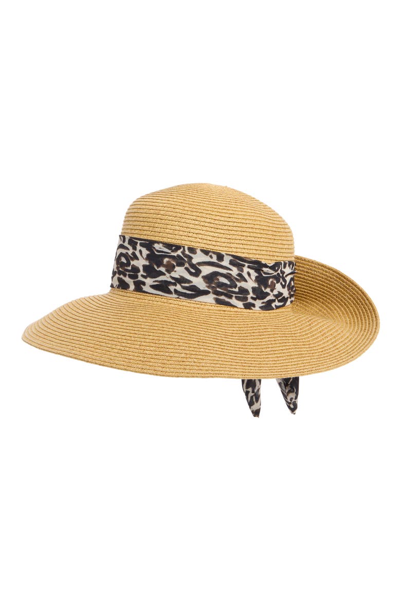 Classic Flip Up Bow Floppy Hat, Main, color, LEOPARD