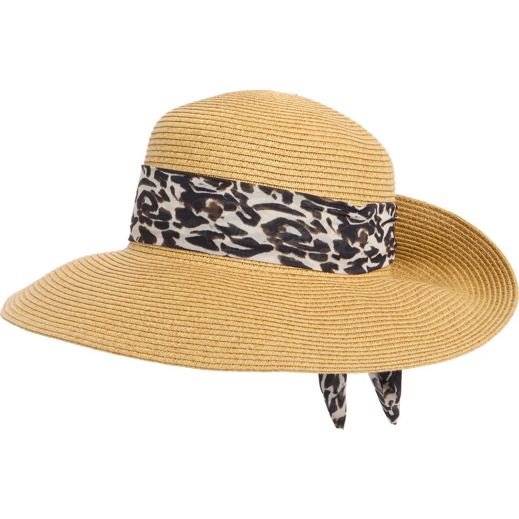 Nine West Classic Flip Up Bow Floppy Hat In Leopard