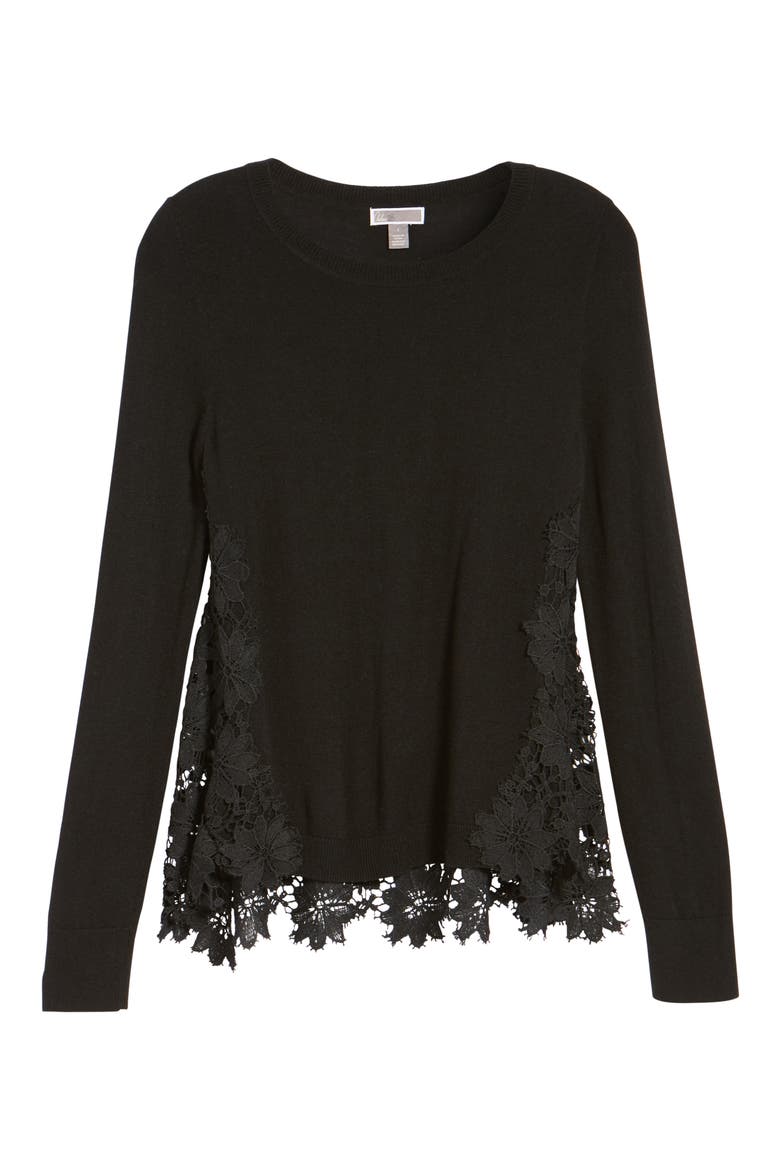 Lace Back Sweater, Alternate, color, BLACK