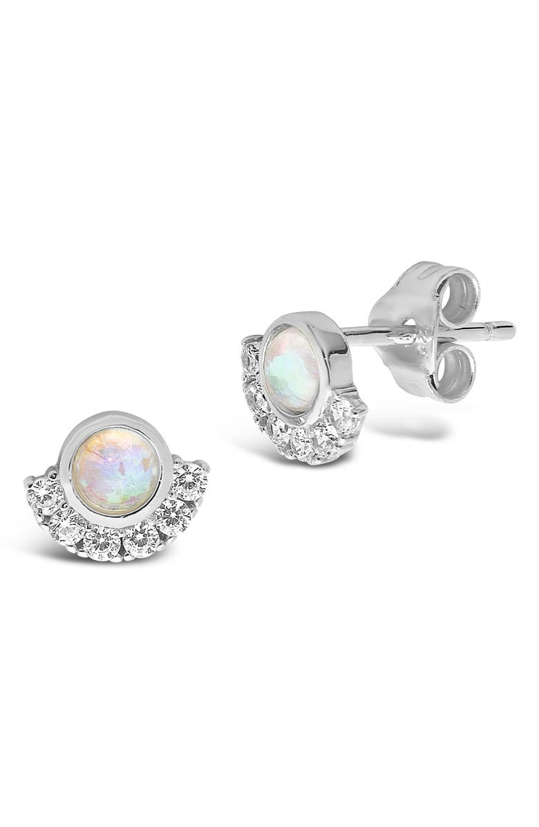 Sterling Forever Half Halo Opal CZ Stud Earrings, Alternate, color,
