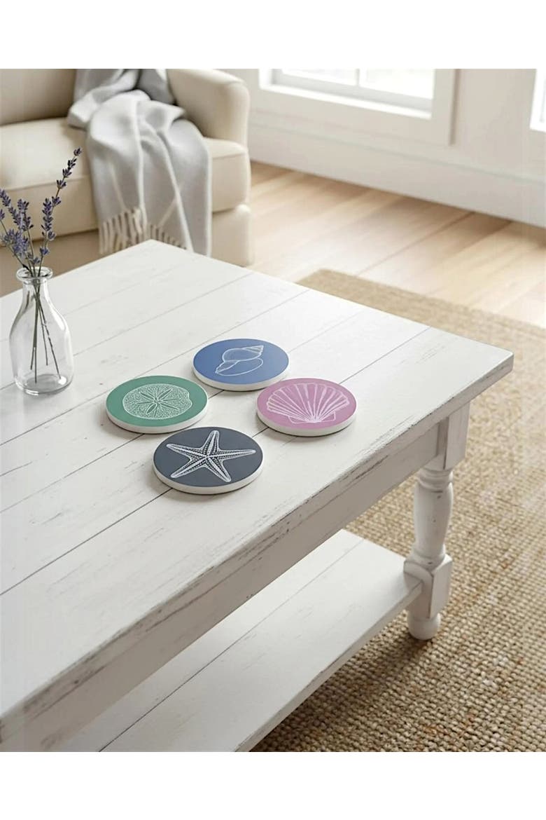 Ceramic Coasters with Coastal Desgins - Set of 4, Alternate, color, Multicolor