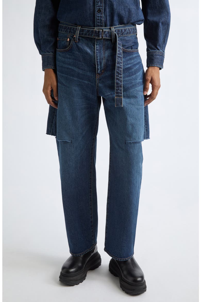 Sliced Belted Denim Jeans, Main, color, BLUE