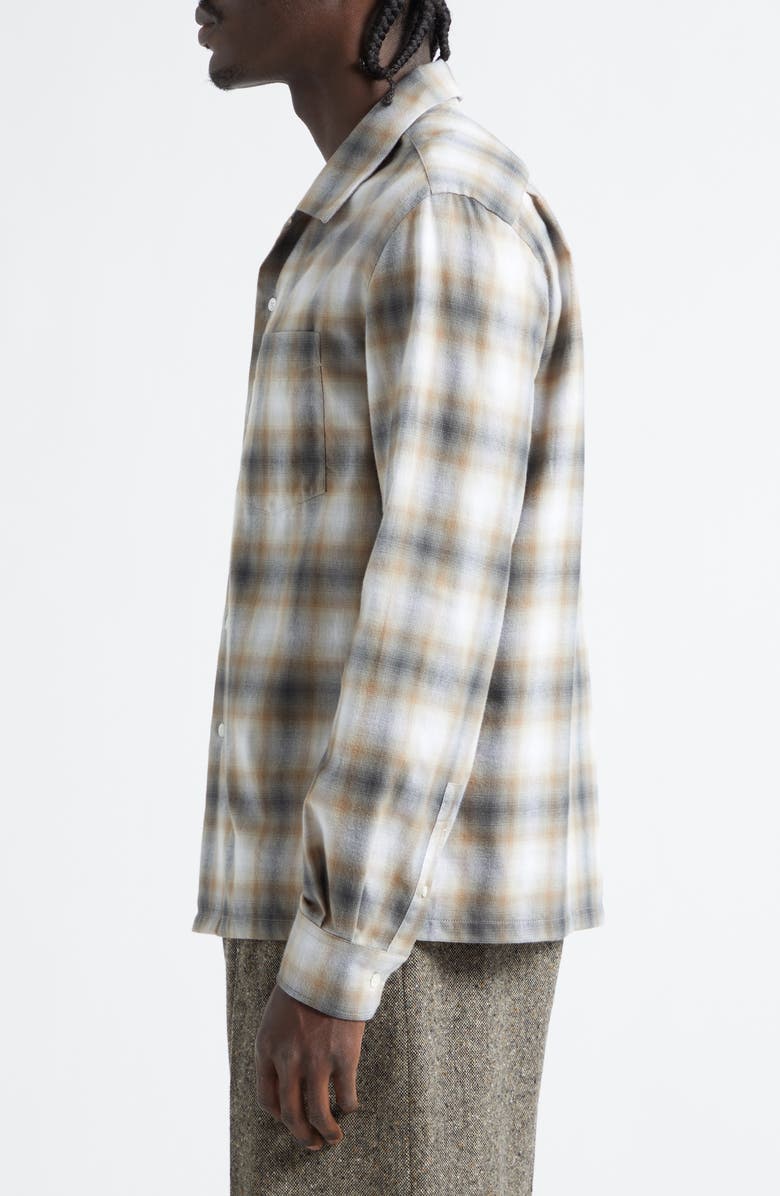 JW Anderson Gradient Check Brushed Flannel Button-Up Shirt, Alternate, color, Biscuit