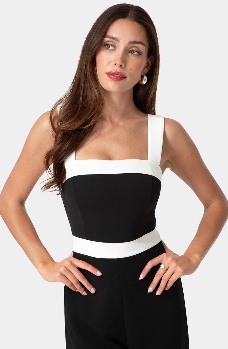 bebe Colorblock Jumpsuit, Alternate, color, Black White