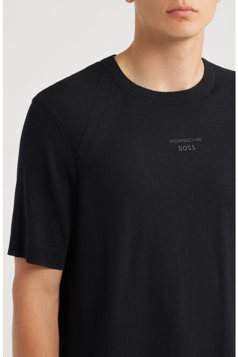 Porsche Spirit 70 Logo Short Sleeve Sweater, Alternate, color, BLACK
