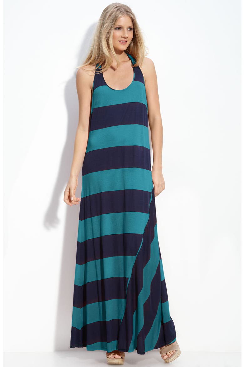 Rugby Stripe Maxi Dress, Main, color, TURQUOISE/ NAVY