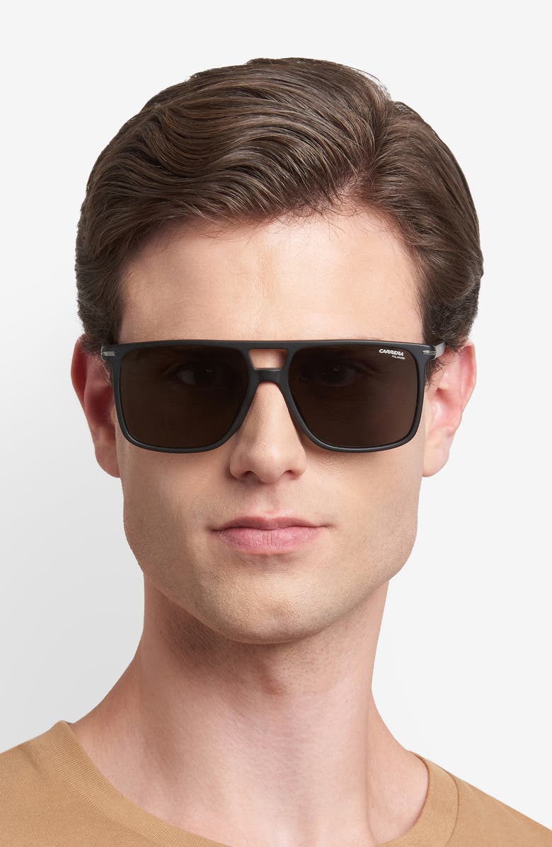 Carrera Eyewear 59mm Polarized Navigator Sunglasses, Alternate, color, Matte Black/ Grey Pz