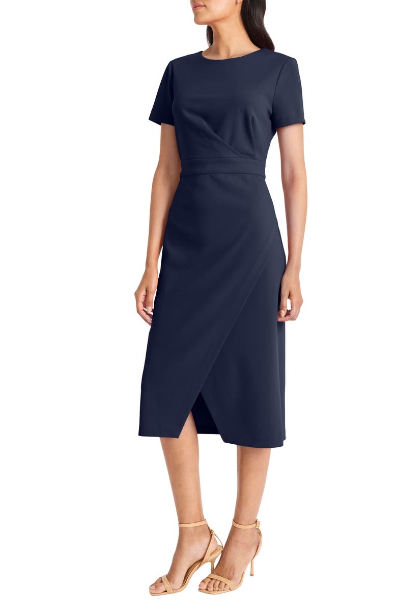 Maggy London Short Sleeve Tulip Hem Midi Dress, Alternate, color, Navy Blazer