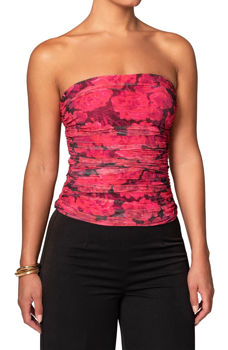JLUXLABEL The Riviera Ruched Mesh Corset Top, Main, color, 