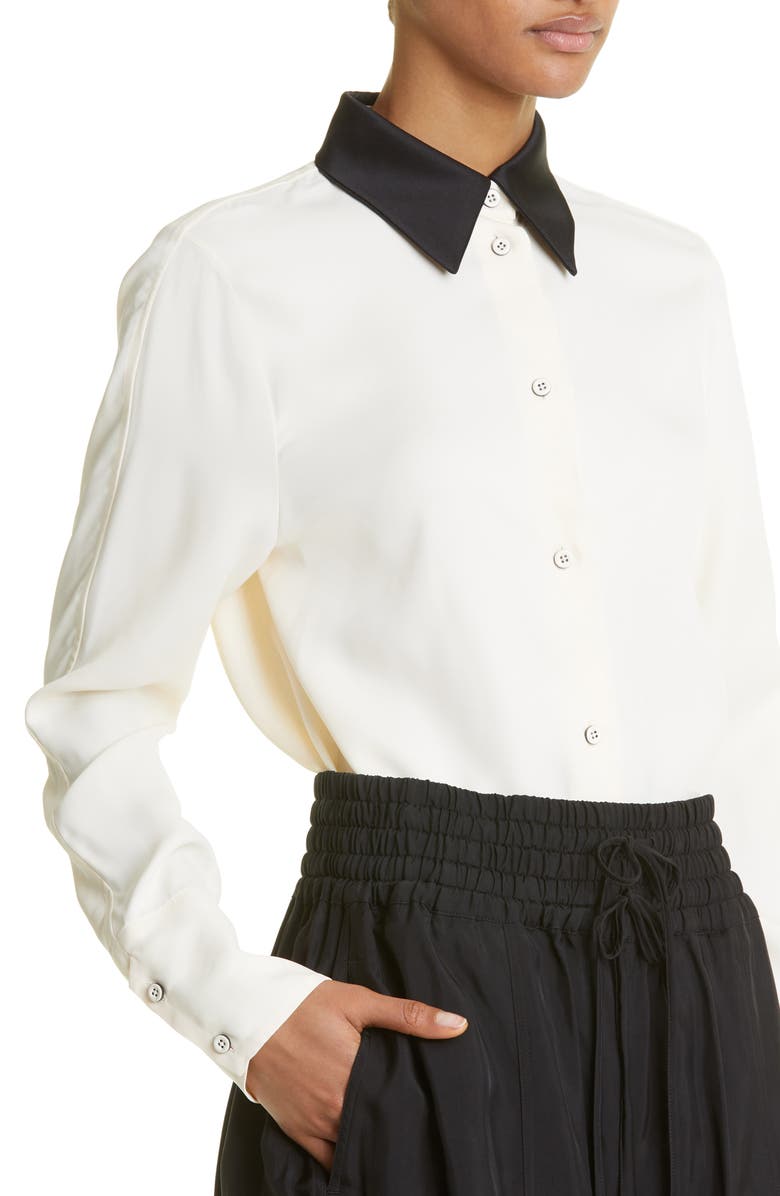 Jil Sander Relaxed Fit Contrast Collar Button-Up Shirt, Alternate, color, 