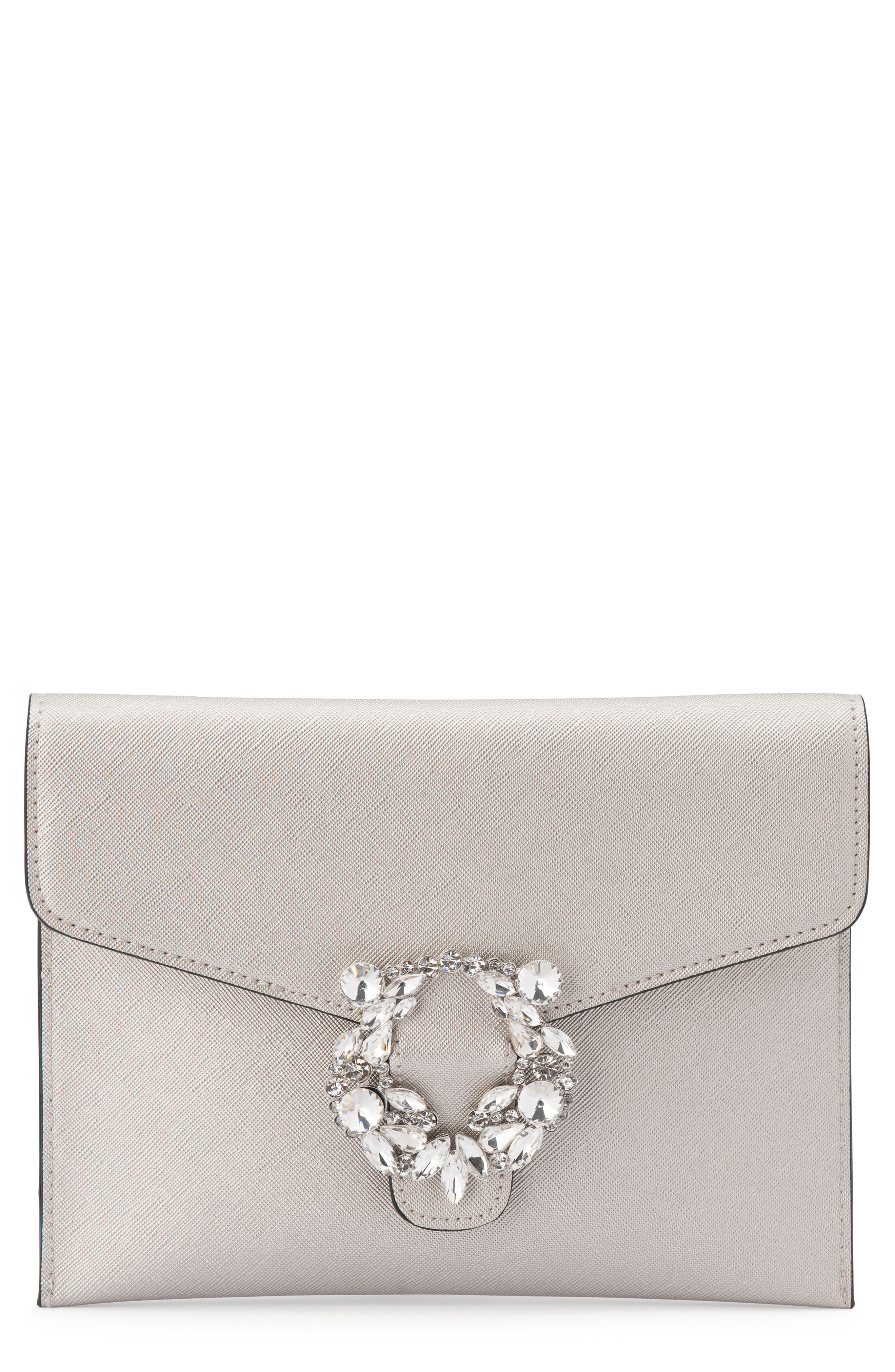 Olga Berg Annalee Crystal Trim Clutch, Main, color, 