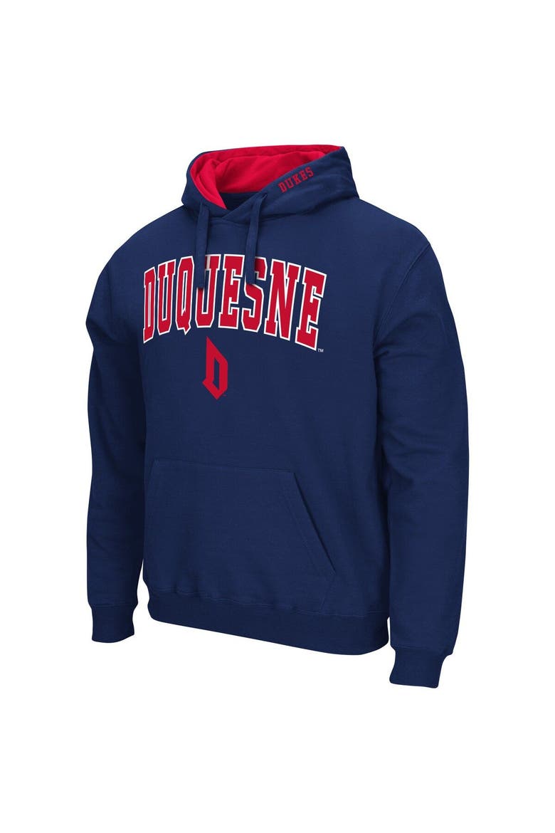 Men's Colosseum Navy Duquesne Dukes Arch & Logo 3.0 Pullover Hoodie, Alternate, color, Navy