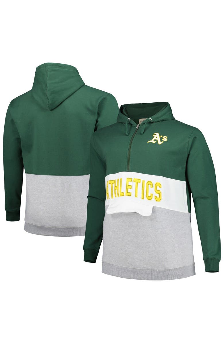 PROFILE Men's Green/White Oakland Athletics Big & Tall Fleece Half-Zip Hoodie, Main, color, 