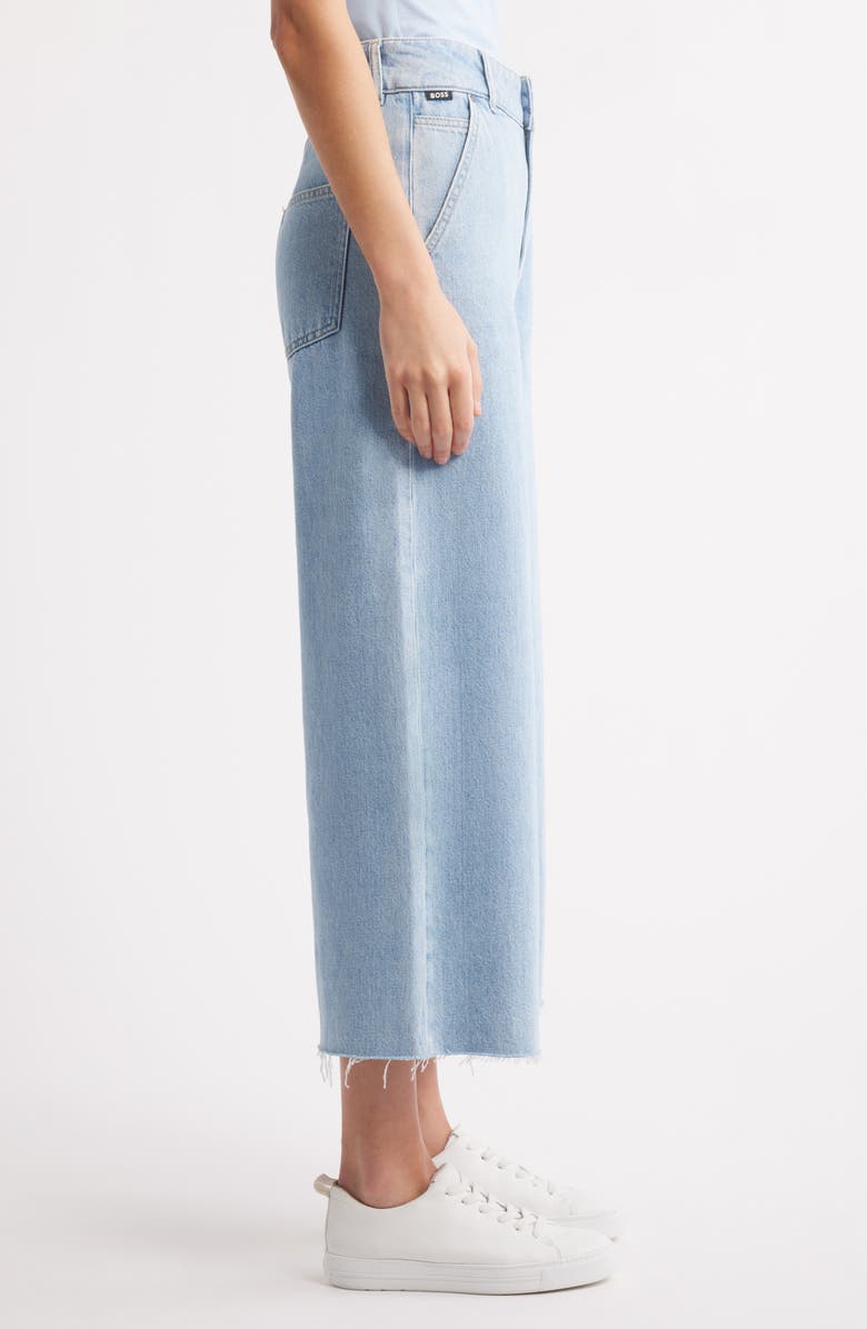 BOSS Sorecerous Raw Hem Crop Wide Leg Jeans, Alternate, color, Blue