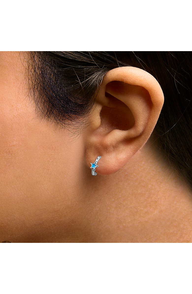 Haus of Brilliance Silver Diamond Accent and Blue Enamel Star Hoop Earrings, Alternate, color, White