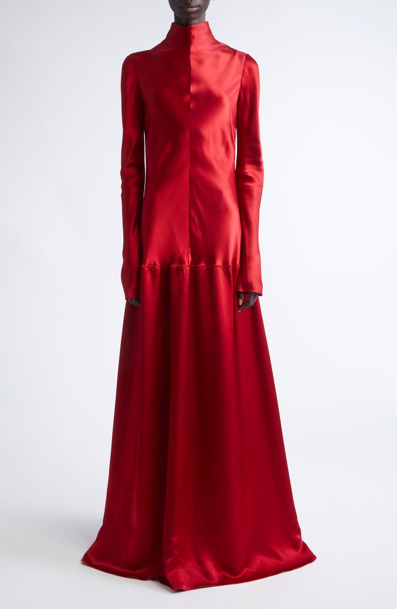FFORME Mila Bias Cut Long Sleeve Gown, Main, color, Bright Red