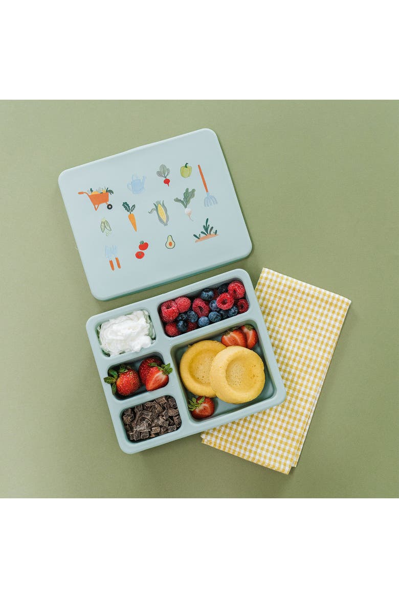 Silicone Mini Bento Box and Foldable Placemat, Alternate, color, Veggie Robin's Egg Blue